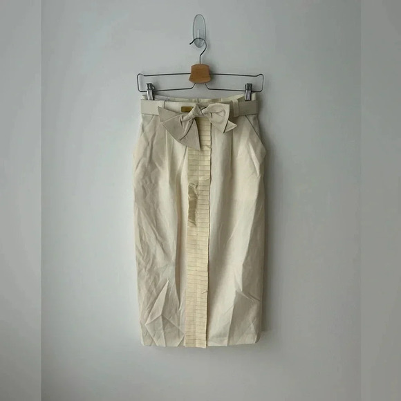 Vintage Italian pure wool high waisted  midi skirt with leather belt - Picture 1 of 14